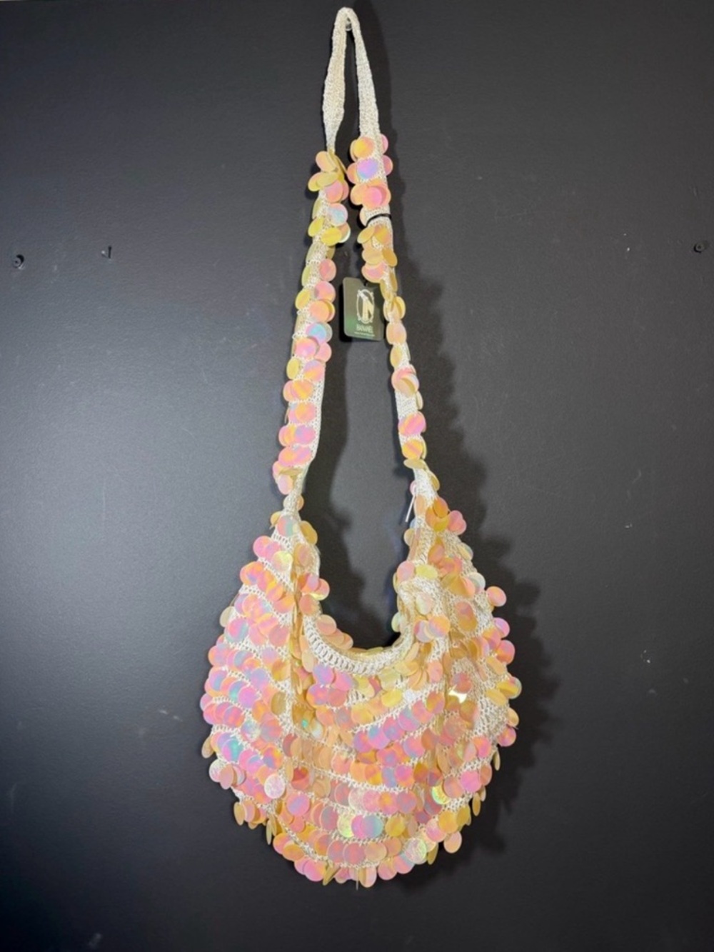 Hananel Iridescent Sequin Crochet Shoulder BOHO Bag - mermaid